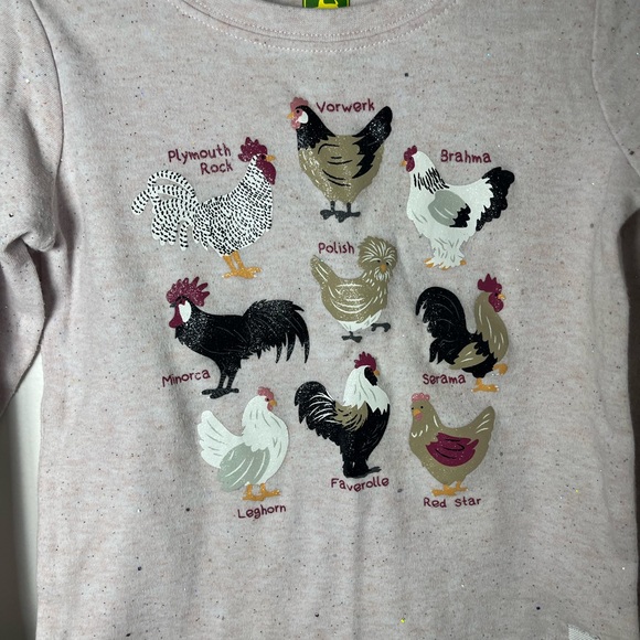 John Deere Toddler Girls Chicken Graphic Long Sleeve Shirt Pink Glitter 4T - Picture 2 of 7